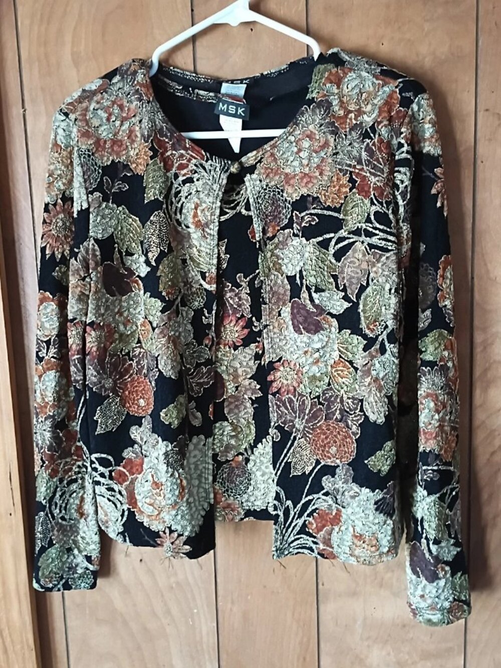 MSK 2 Piece Floral Knit Tank & Cardigan Set Size Small Black Metallic Stretch